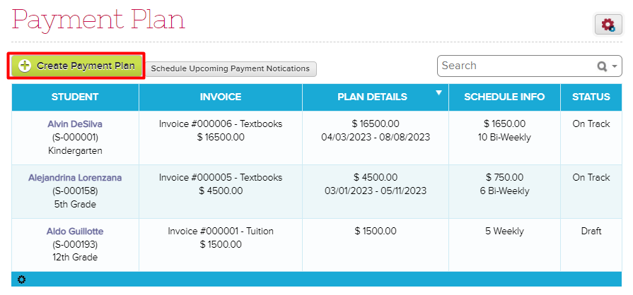 Create Payment Plan